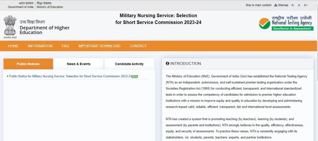 NTA SSC Military Nursing Services Recruitment 2023