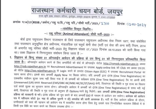 Rajasthan Pashu Paricharak Notification 2024